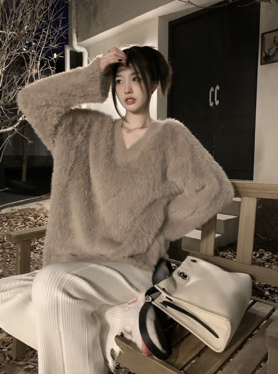 V领加厚毛衣不起球慵懒风宽松