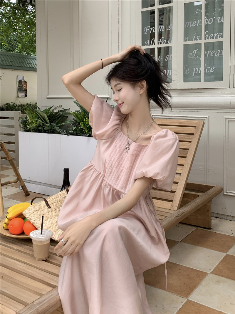 小个子高腰连衣裙女夏季气质法式高级感甜美小清新少女感收腰长裙