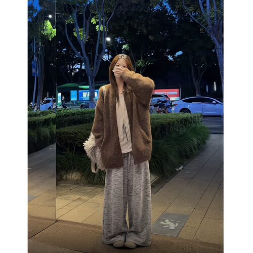 中长款慵懒宽松拉链毛衣外套女秋冬2026新款高级松弛针织开衫上衣