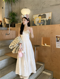 法式 内搭叠穿小白裙海边度假长裙 气质白色蕾丝吊带连衣裙女春夏季