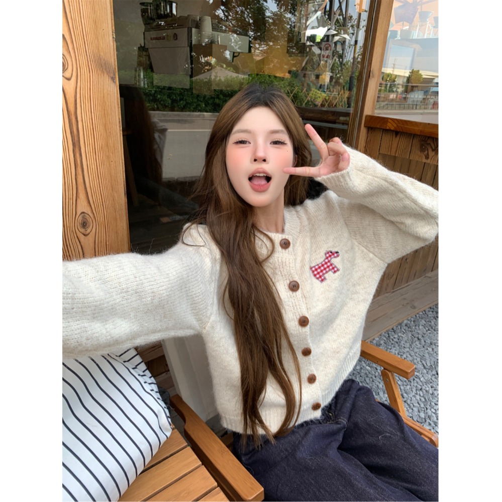韩系宽松开衫毛衣女外套2024新款秋冬外穿慵懒风温柔针织衫上衣