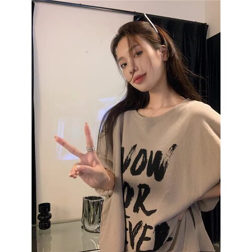 美式复古小众潮牌纯棉短袖t恤女夏2026新款宽松休闲韩版长款上衣