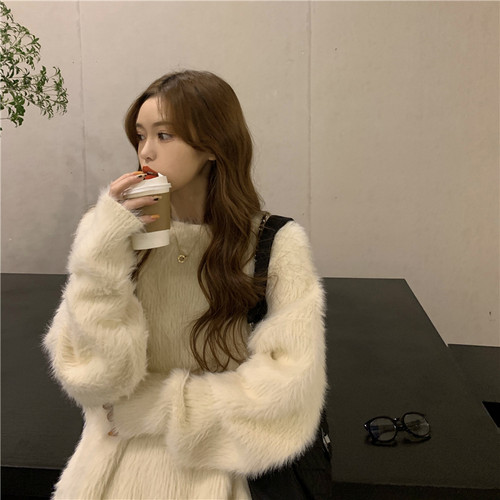 水貂绒毛衣外套女秋冬毛茸茸厚实