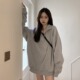 美式 上衣 polo领翻领灰色卫衣女早秋季 宽松慵懒风休闲百搭韩系秋装