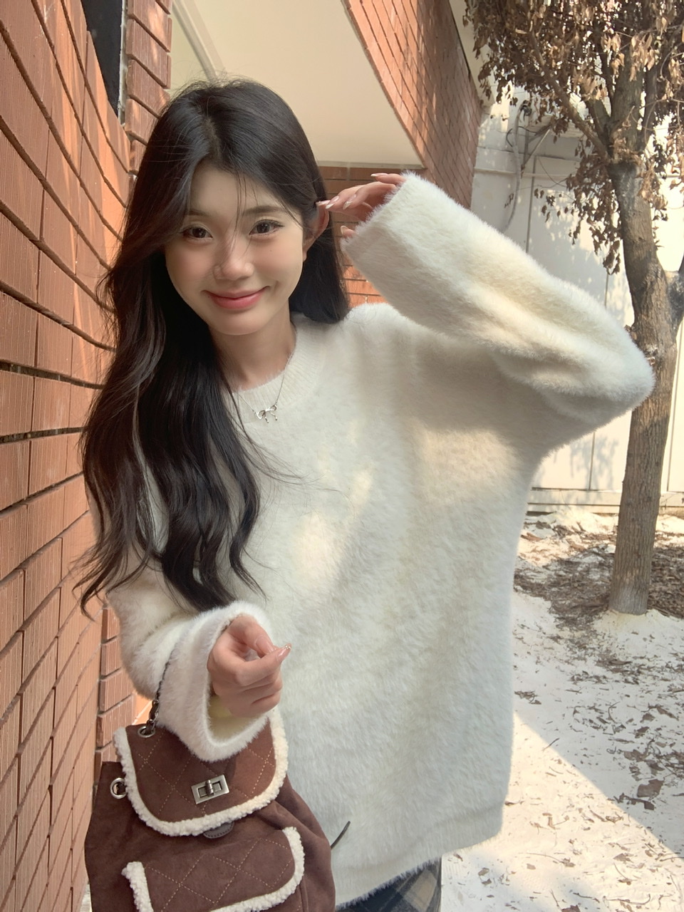 奶fufu软糯慵懒风水貂毛毛衣女秋冬款不起球宽松圆领套头针织上衣