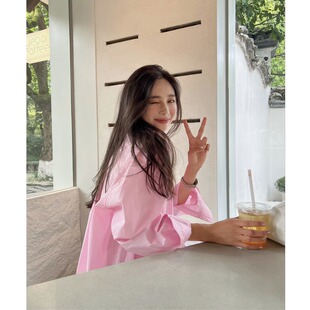 法式粉色衬衫外套女2026早春秋外搭开衫衬衣宽松休闲韩版长袖上衣