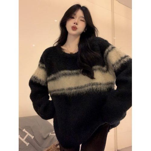 条纹毛衣慵懒风宽松针织衫