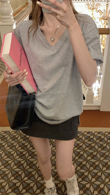V领纯色t恤女短袖夏季2024新款