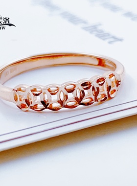 欧诗芙洛正品纯俄罗斯Au585紫金钱多多戒指纯14K玫瑰金彩金闪亮时