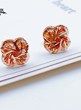 正品俄罗斯14K玫瑰金爆闪双层镂空螺旋花耳钉女新款时尚闪亮紫金