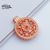 正品 高级感 14K玫瑰金俄罗斯Au585项链镂空八宝罗盘吊坠项链时尚