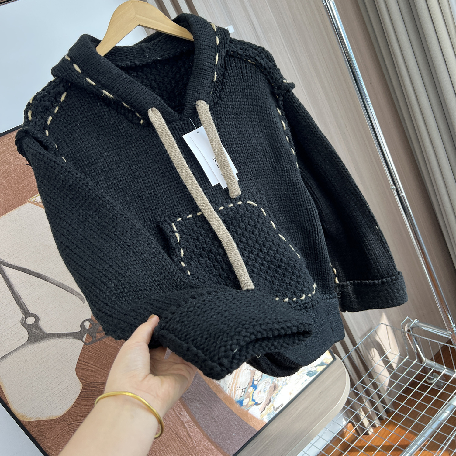 盟锐卡！缉线撞色！外贸男装秋冬连帽袋鼠口袋休闲针织衣毛衣潮