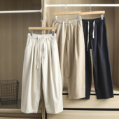 复古松紧腰百搭纯色休闲裤 风靡款 日系男士 全棉纱卡 潮 宽松版