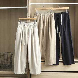 复古松紧腰百搭纯色休闲裤 风靡款 日系男士 全棉纱卡 潮 宽松版