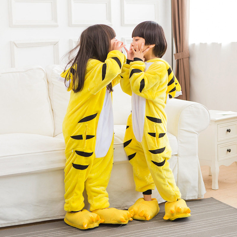 TIGER PAJAMAS CHILDRENS CUTE CARTOON ANIMALS ONE-PIECE LOUNGEWEAR BOYS GIRLS MIDDLE-AGED CHILDREN BABIES TODDLERS CREATIVE CUTE
