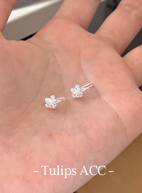 S999纯银小花朵耳钉女小众轻奢高级感精致耳钩耳环百搭养耳洞耳饰