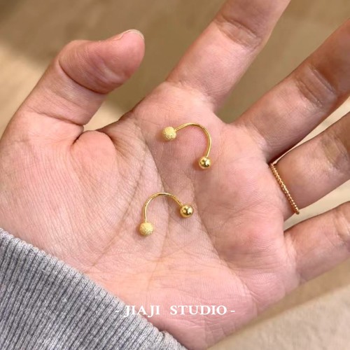 S999纯银耳钉金耳饰女螺丝扣耳环双耳洞一体睡觉免摘养耳洞耳骨钉