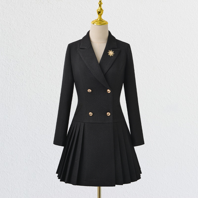 新款黑色西装连衣裙气质修身春秋休闲时尚女装名媛风羊毛呢子外套