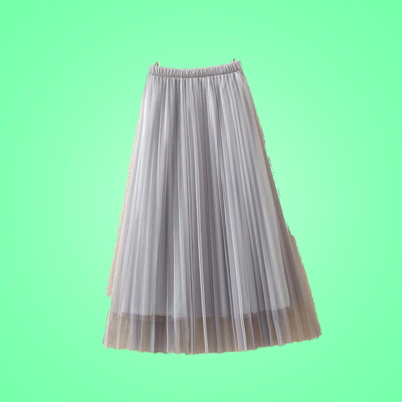 春夏季网纱百褶半身裙女百搭中长款韩版高腰显瘦a字大摆蓬蓬纱裙