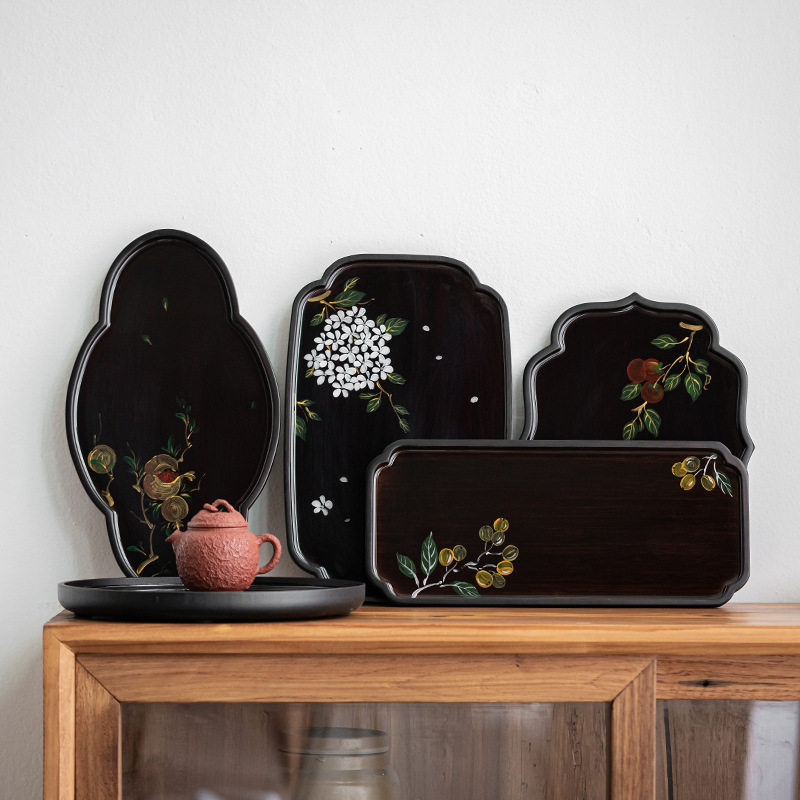 雅器一手绘国画壶承干泡台小型中式复古竹制托盘圆盘功夫茶具茶盘,餐饮具,整套茶具,淘宝优惠券,粉丝福利购,淘宝优惠卷