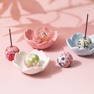 线香底座香托香立香薰日式 可爱樱花香盘 圆球香插 日本陶瓷香碟