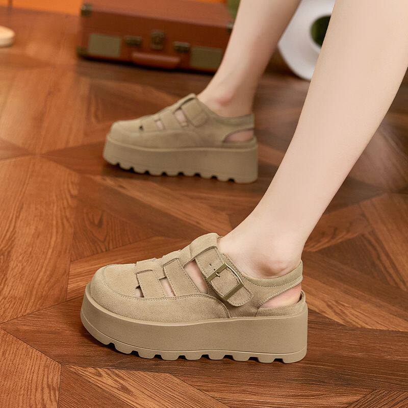 厚底增高勃肯鞋女2025春夏新款镂