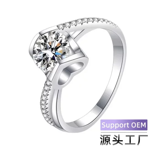 跨境经典爆款925纯银天使之吻莫桑石戒指女小众轻奢婚戒简约百搭