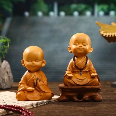 打坐小和尚摆件中式复古桌面树脂