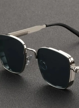 2025新款复古方框蒸汽朋克金属太阳眼镜欧美通用个性墨镜sunglass