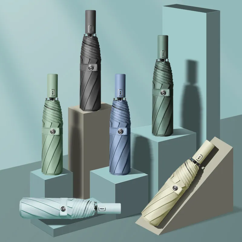 纯色三折自动遮阳伞防紫外线晴雨两用8骨太阳伞LOGO