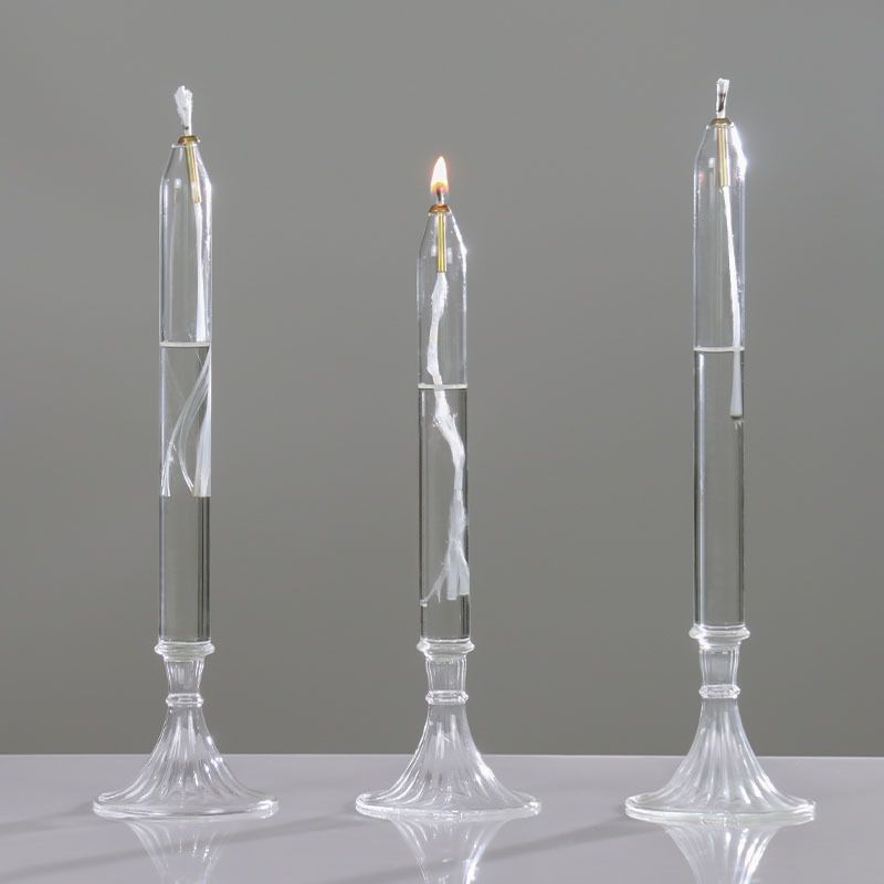 创意玻璃烛台欧式油灯铜芯简约浪漫蜡烛光晚餐透明摆件装饰家用