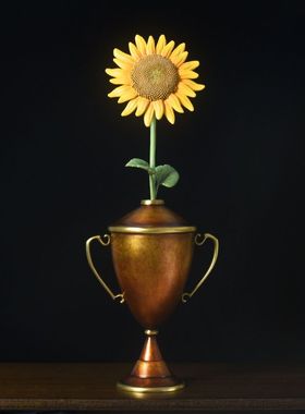 纯黄铜一举夺魁摆件创意向日葵花