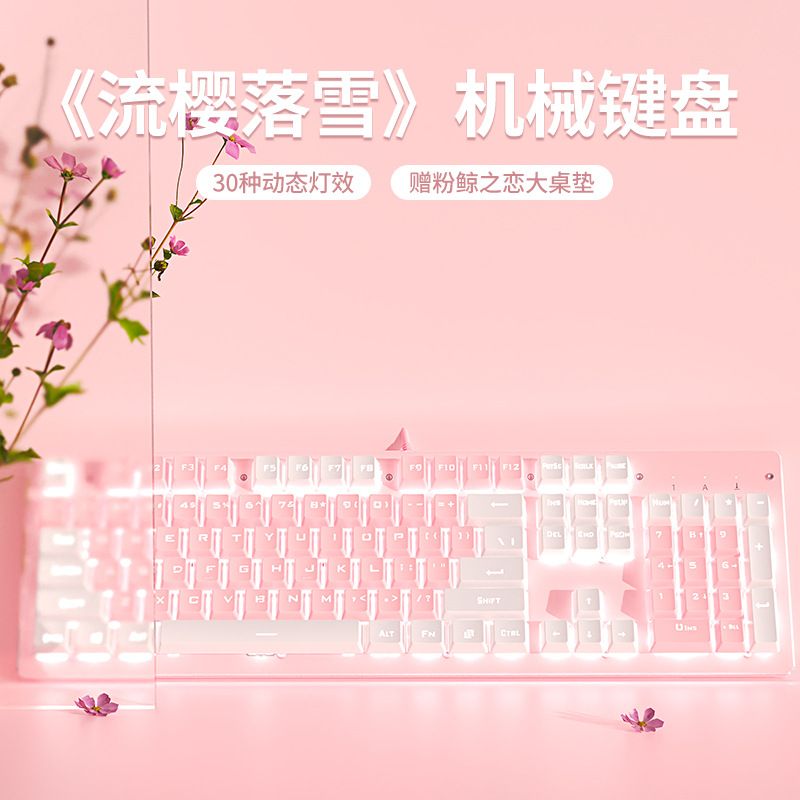 前行者机械键盘鼠标套装有线白粉