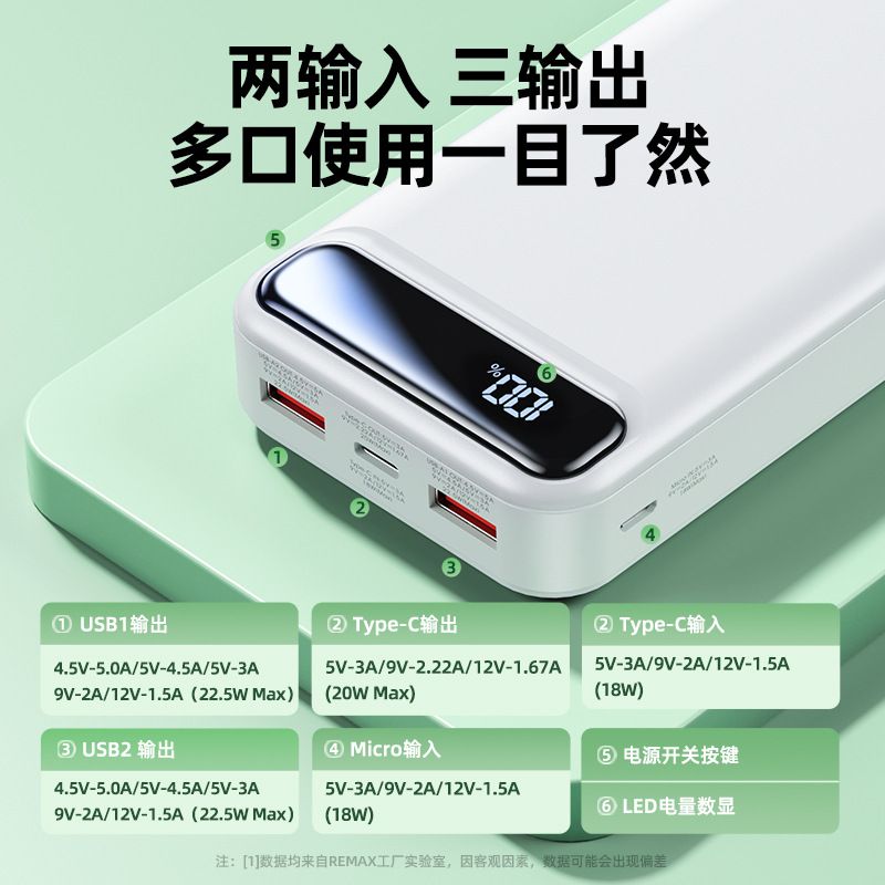 remax轻薄便携充电宝30000毫安大