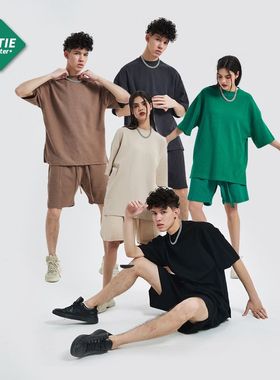 ARTIE男装|2024新品260g透气华夫格套装 宽松休闲短袖短裤男套装