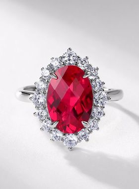 欧美风个性夸张培育红宝戒指轻奢