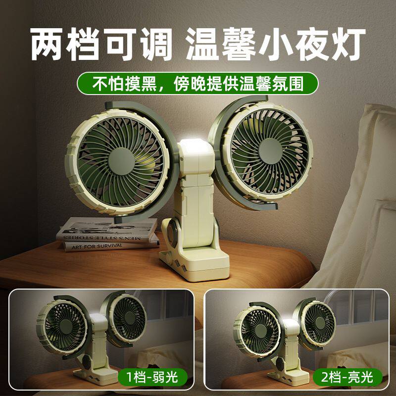 车载电风扇三档可调车载电灯汽车大货车双头夹子风扇持久续航