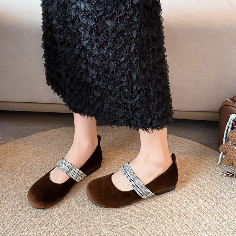 温柔浅口水钻软底单鞋法式平底玛