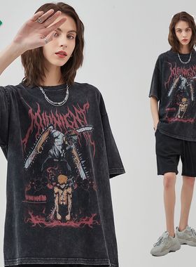 ARTIE男装丨炒雪花洗水做旧磨破短袖T恤动漫印花宽松高街短袖T恤