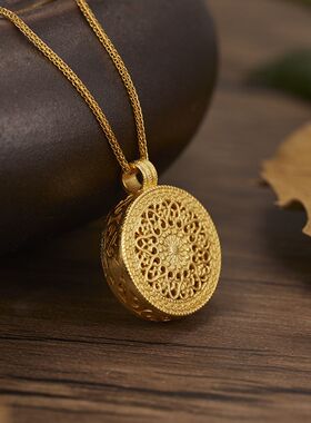 S925纯银镶钻旋转八宝罗盘项链女