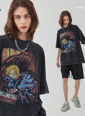 ARTIE男装丨炒雪花洗水磨破短袖T恤 钢炼印花宽松高街潮流复古t恤