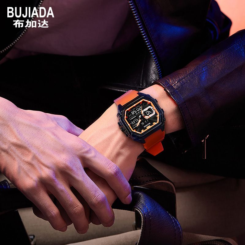BUJIADA电子手表方形潮流LED多功