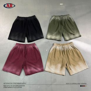 325g华夫格喷绘洗水做旧散边短裤 ARTIE男装 工厂直供男女同款