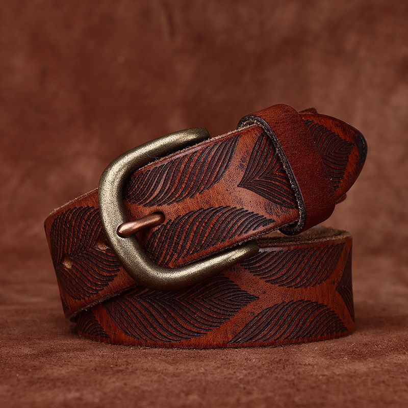 3.8CM宽水洗复古个性压纹植鞣皮