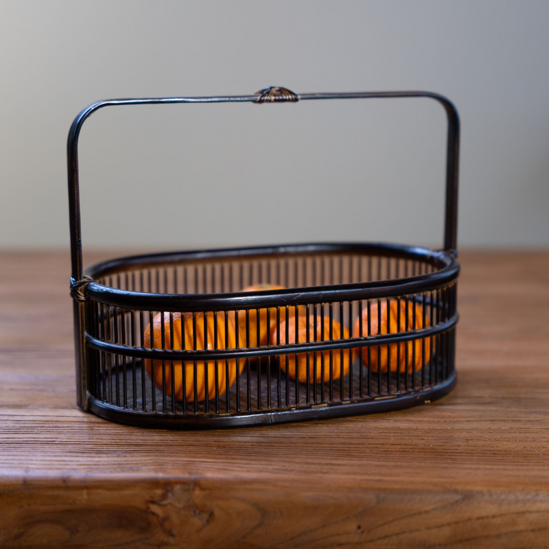 竹编篮大漆复古手提篮圆形双层食