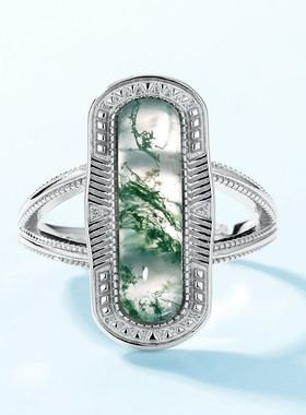 欧美新款大气夸张几何绿苔藓戒指