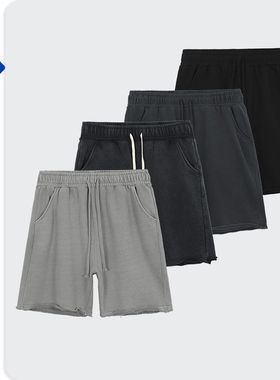 ARTIE男装|重度洗水复古毛边短裤男 做旧染色过膝潮男短裤运动裤