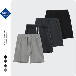 ARTIE男装|重度洗水复古毛边短裤男 做旧染色过膝潮男短裤运动裤