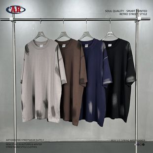 百搭半袖 T恤男女ins潮牌时尚 上衣 复古巴家涂鸦刷漆宽松短袖 美式