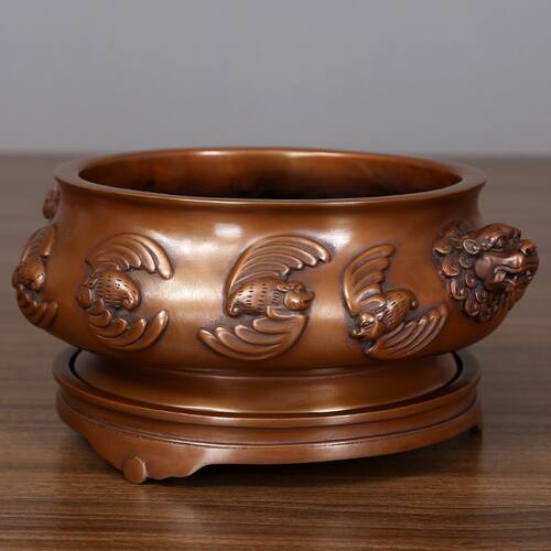 紫铜熏香炉摆件家居工艺品 15#带底狮首全福炉